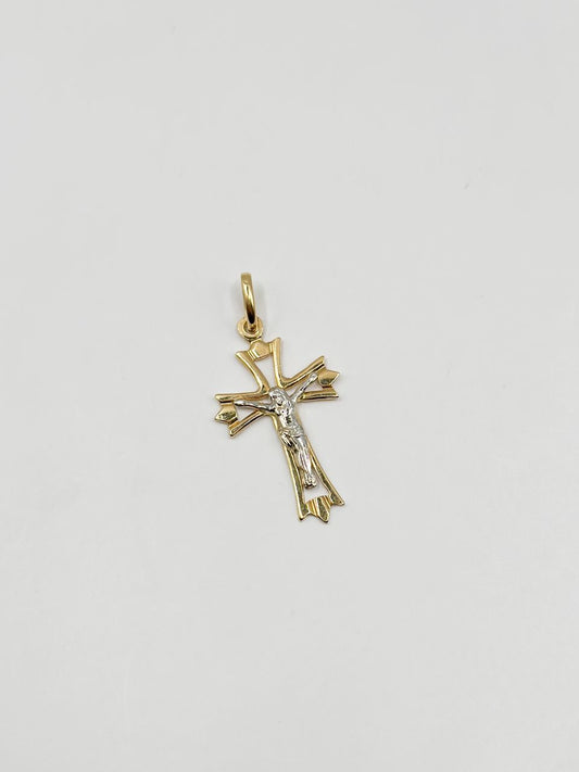 Cruz en 2 tonos de oro 27 mm x 18 mm